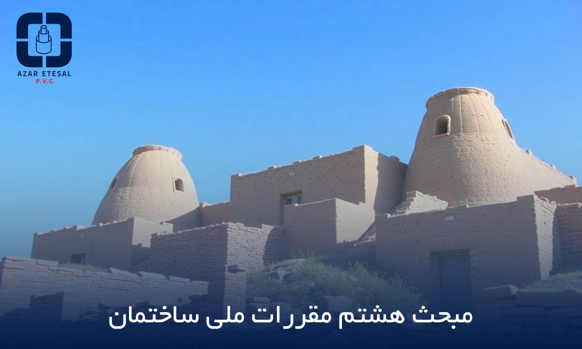 بنر مبحث هشتم مقررات ملی ساختمان که در مورد سازه های آجری، بلوکی، سنگی و حتی خشتی
